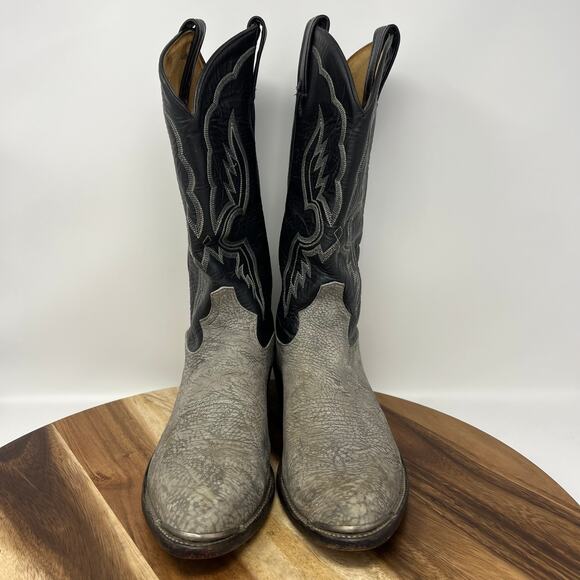 Tony Lama Men’s Size 10 E(Wide) Shrunken Bull Shoulder Gray/Black Cowboy Boots - Picture 2 of 12